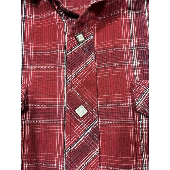 Classic Western Mens Red Plaid Shirt XXL Pearl Snap Unique Square Buttons - Picture 3 of 5
